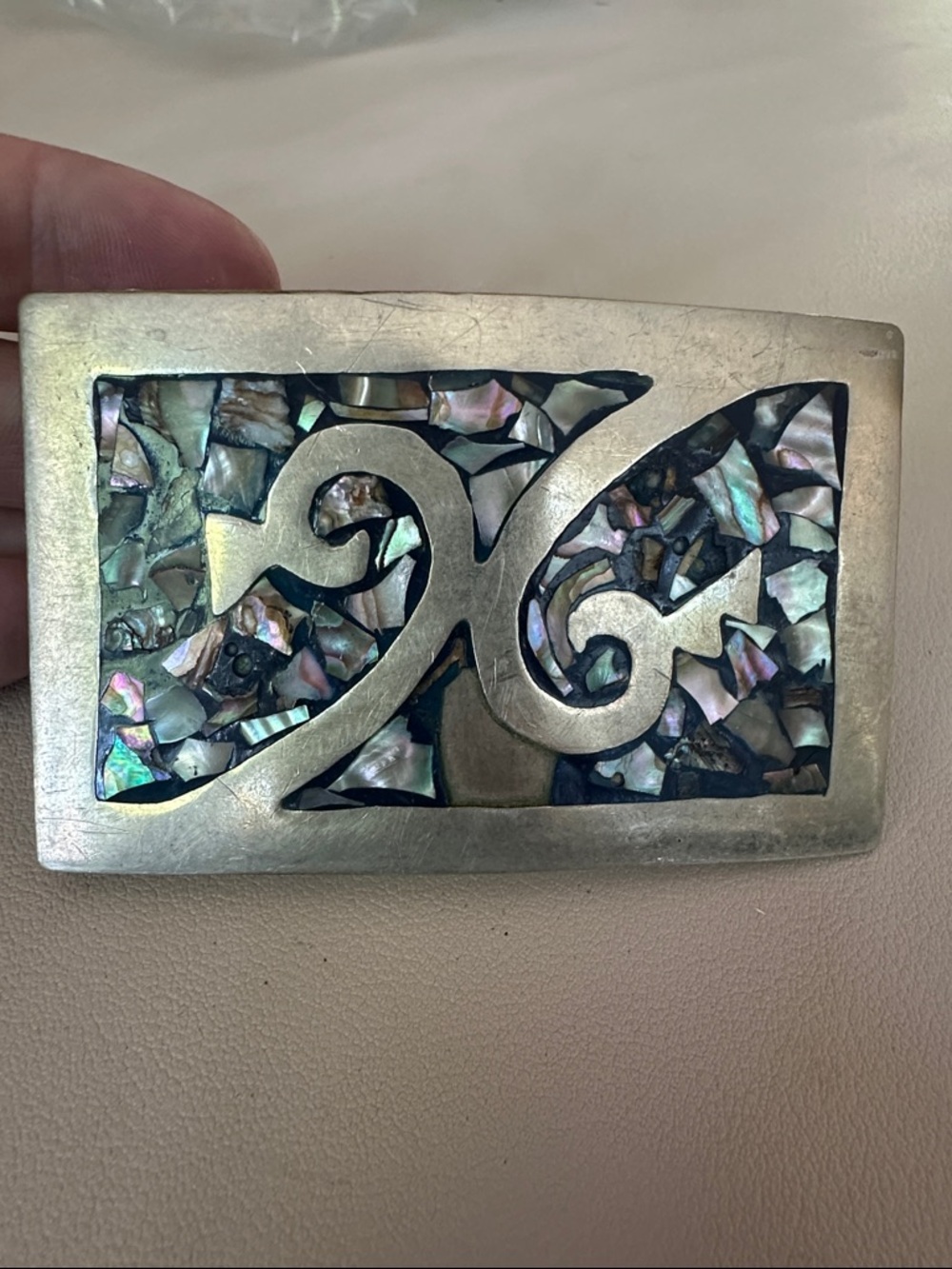 Abalone Inlay Silver-Tone Alpaca Decorative Belt Buckle